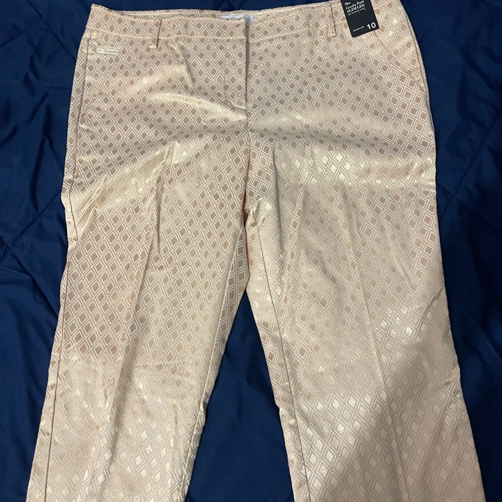 New York & Company Cream Diamond Pattern Pants